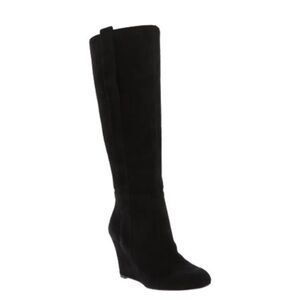 Nine West Black Suede Wedge Knee High Boots